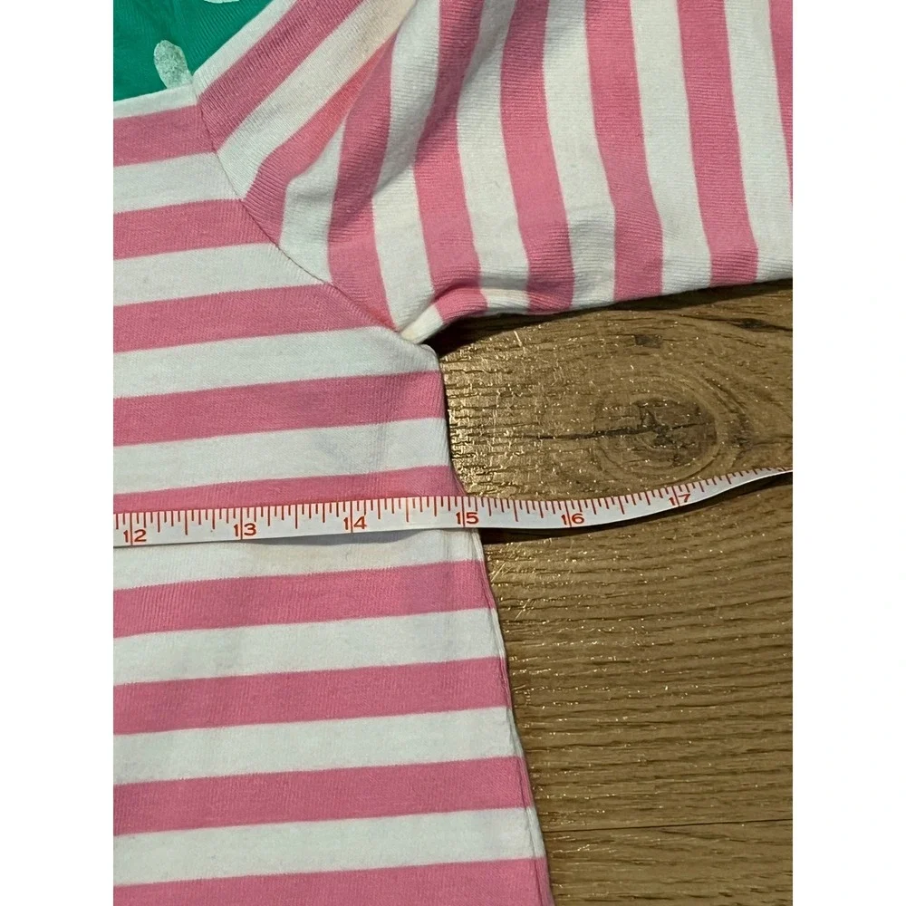 Mini Boden Dress Girls size 9-10Y Pink Stripe Green Heart Pocket Cotton School